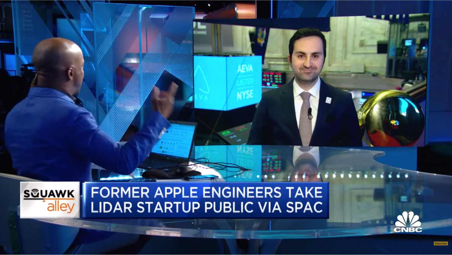 a screenshot of a tv appearance by the AEVA CEO on Squawk alley on CNBC